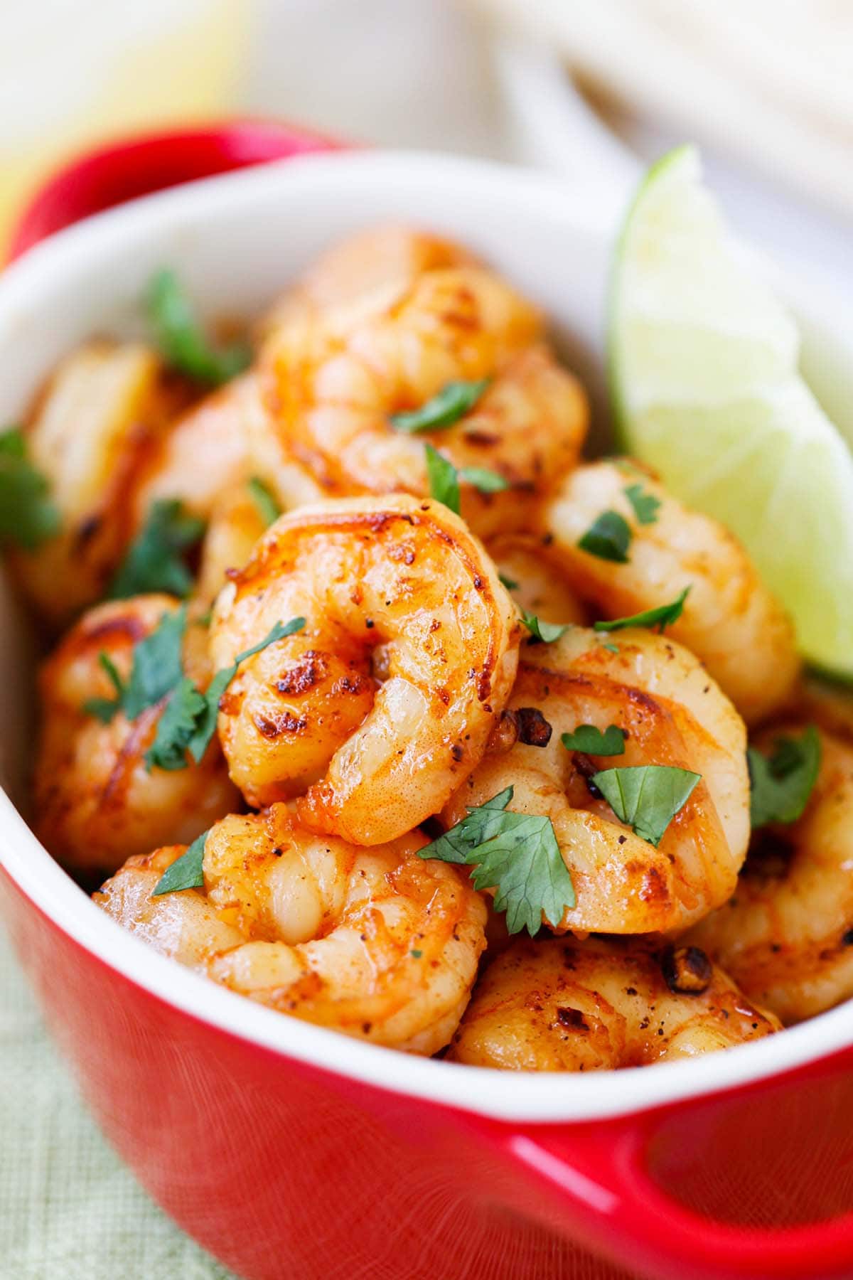 Tequila lime shrimp in a serving dish.