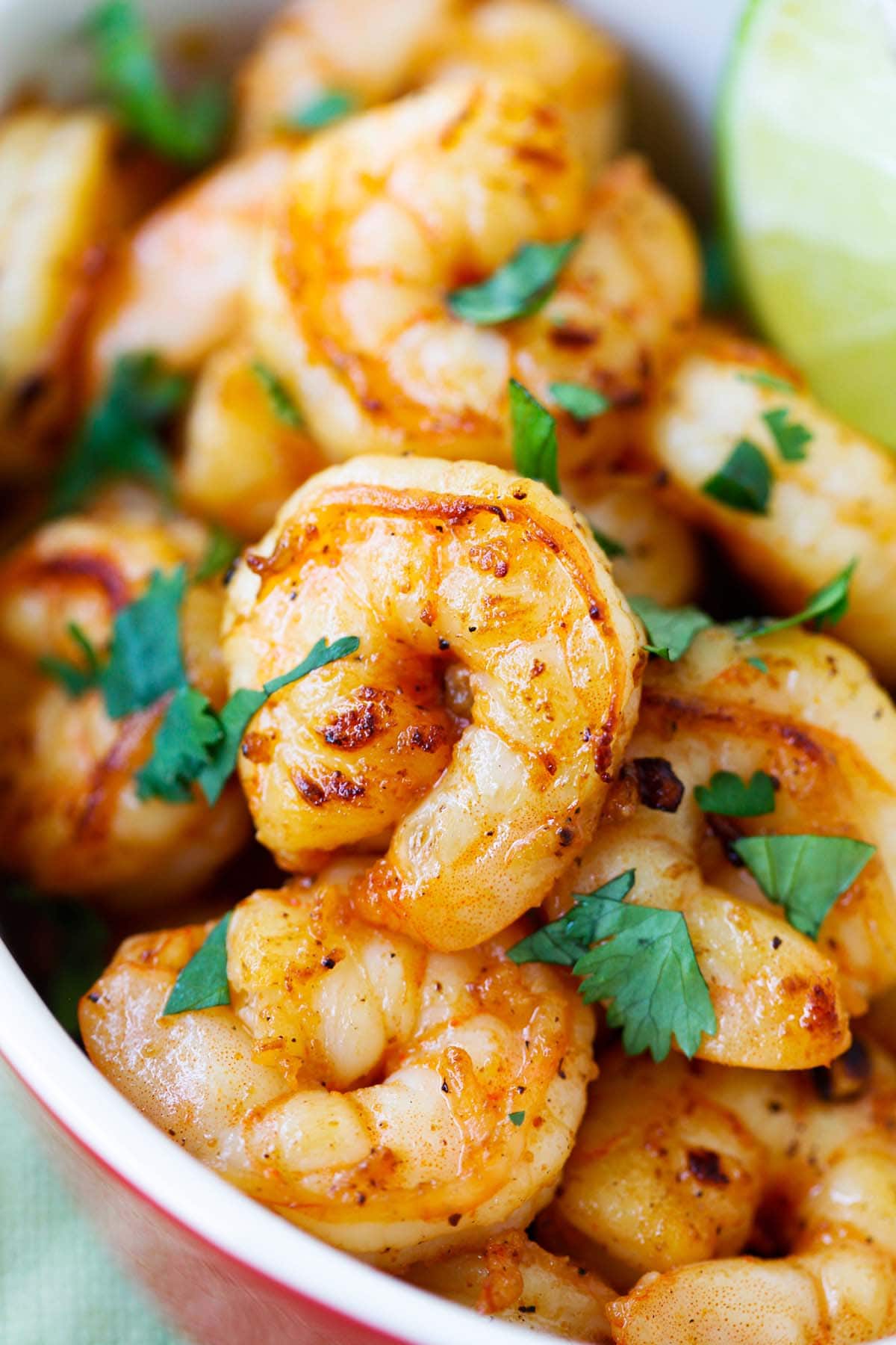 Close up of homemade easy Tequila Lime Shrimp.