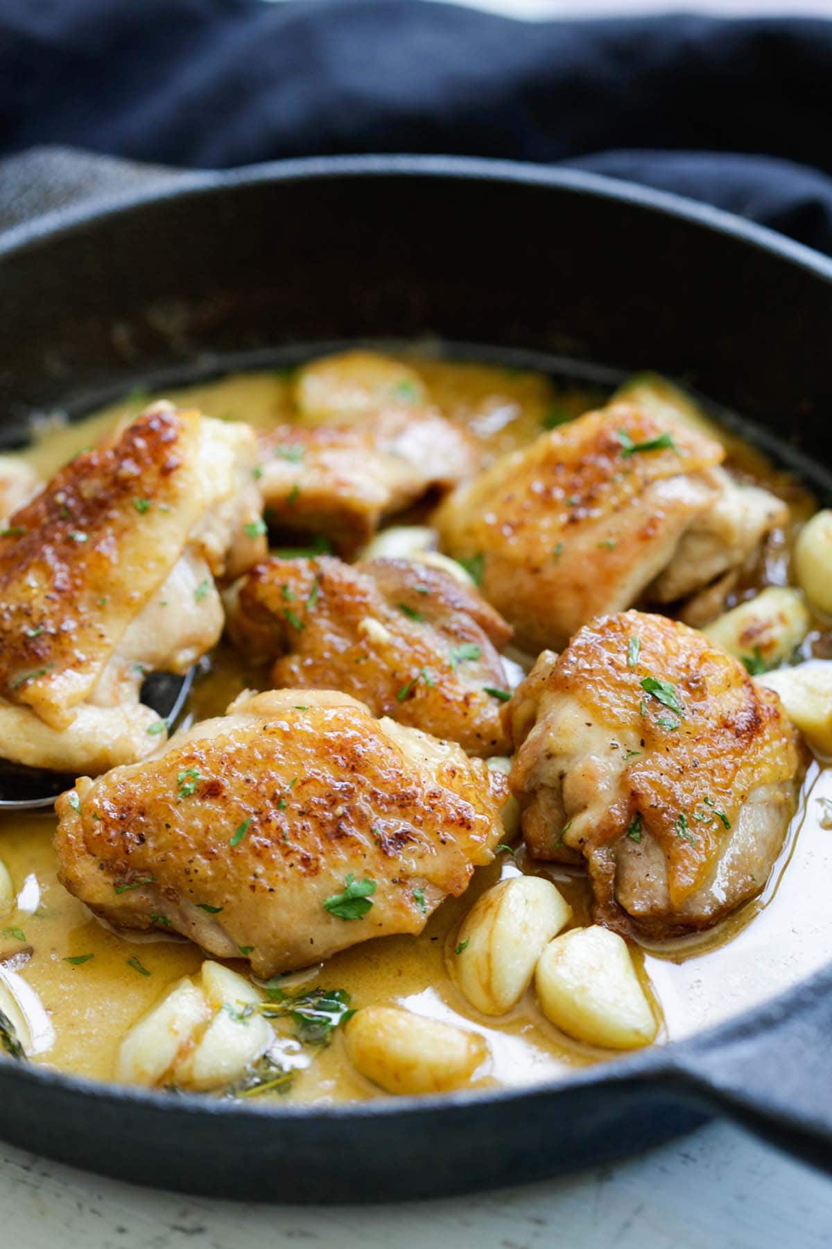 Creamy Garlic Chicken in a skillet, ready to serve.