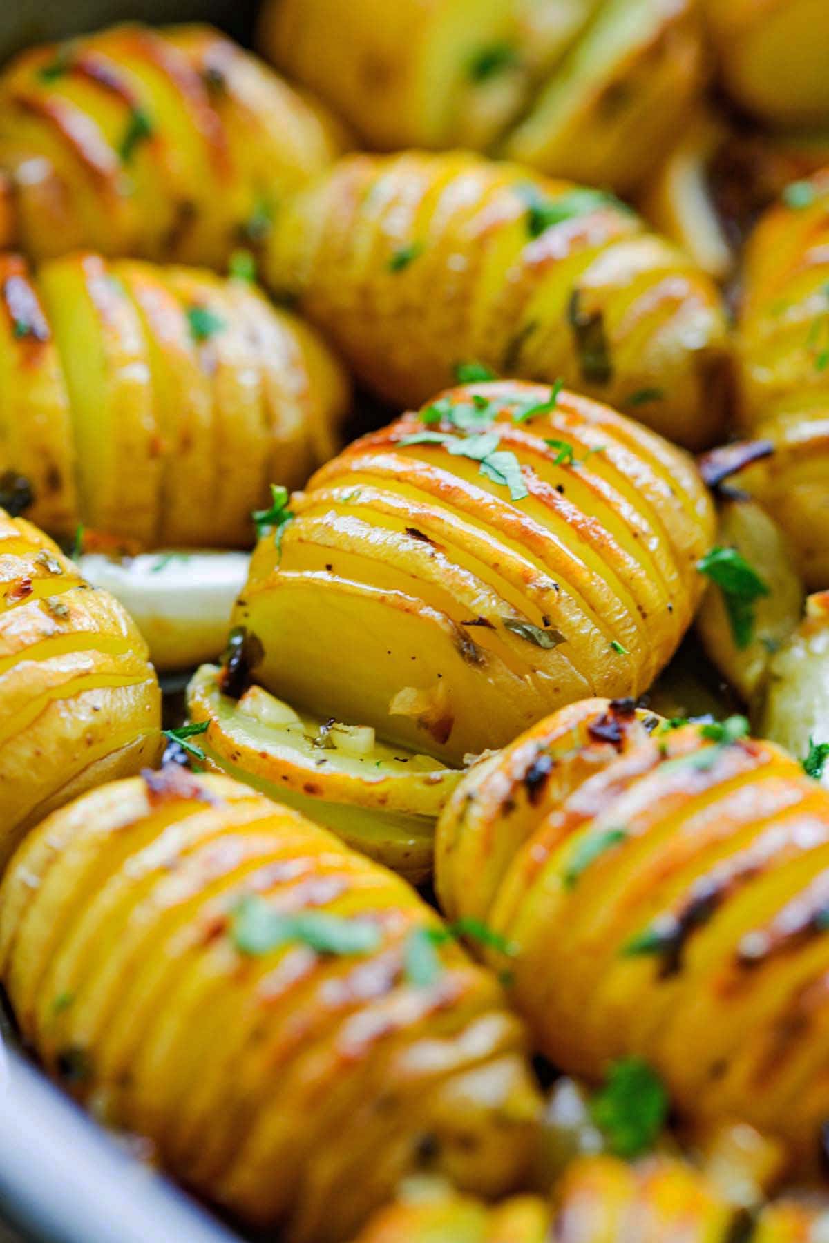 Buttery and garlicky flavored roasted potatoes infused with flavorful herbs.