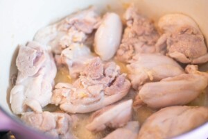 Cook chicken thighs on both sides for creamy garlic butter chicken