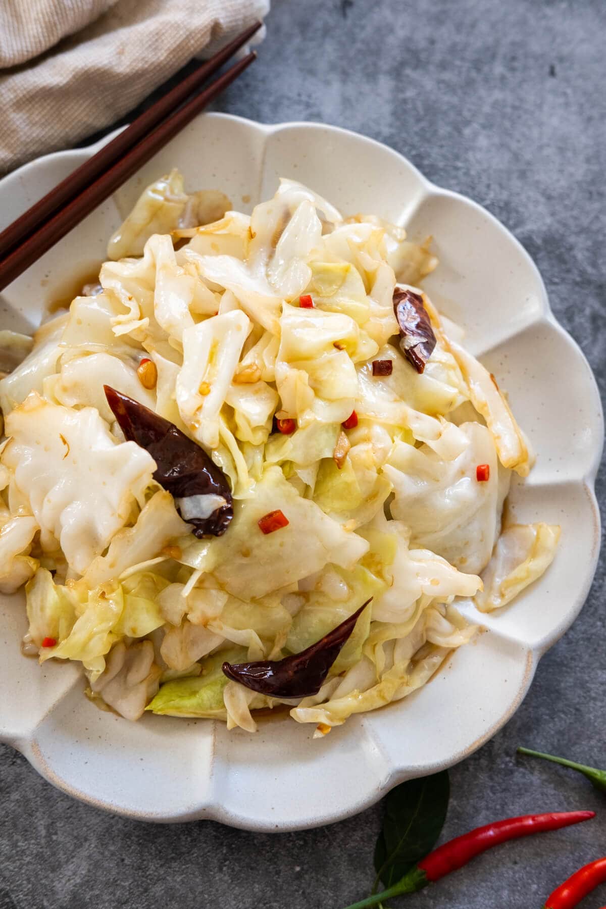 Spicy Sichuan cabbage served in a plate. 