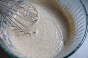 Mix wet and dry ingredients for blinis