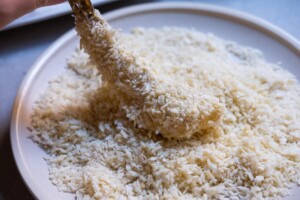 Wrapped the shrimp with Panko breadcrumbs before frying.