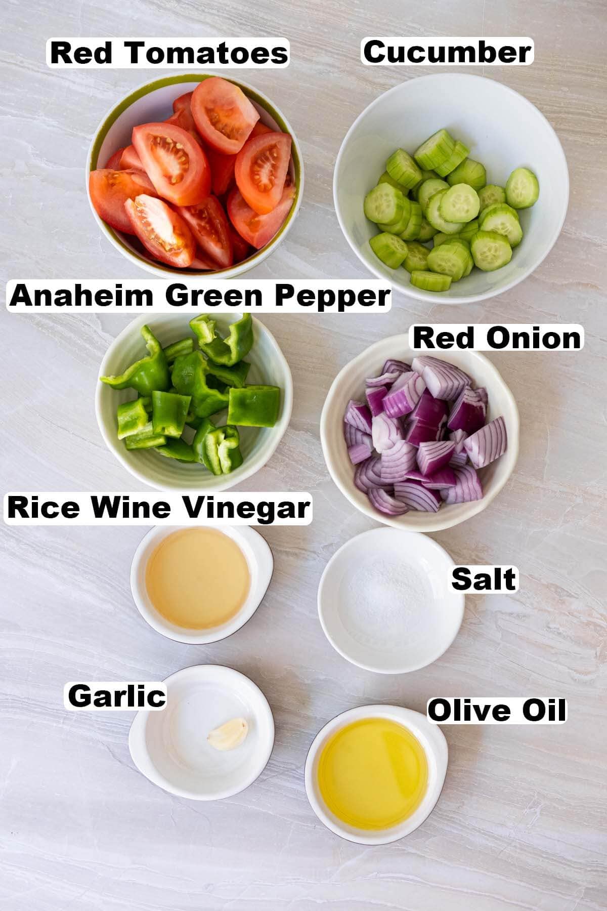 Ingredients for easy gazpacho recipe. 