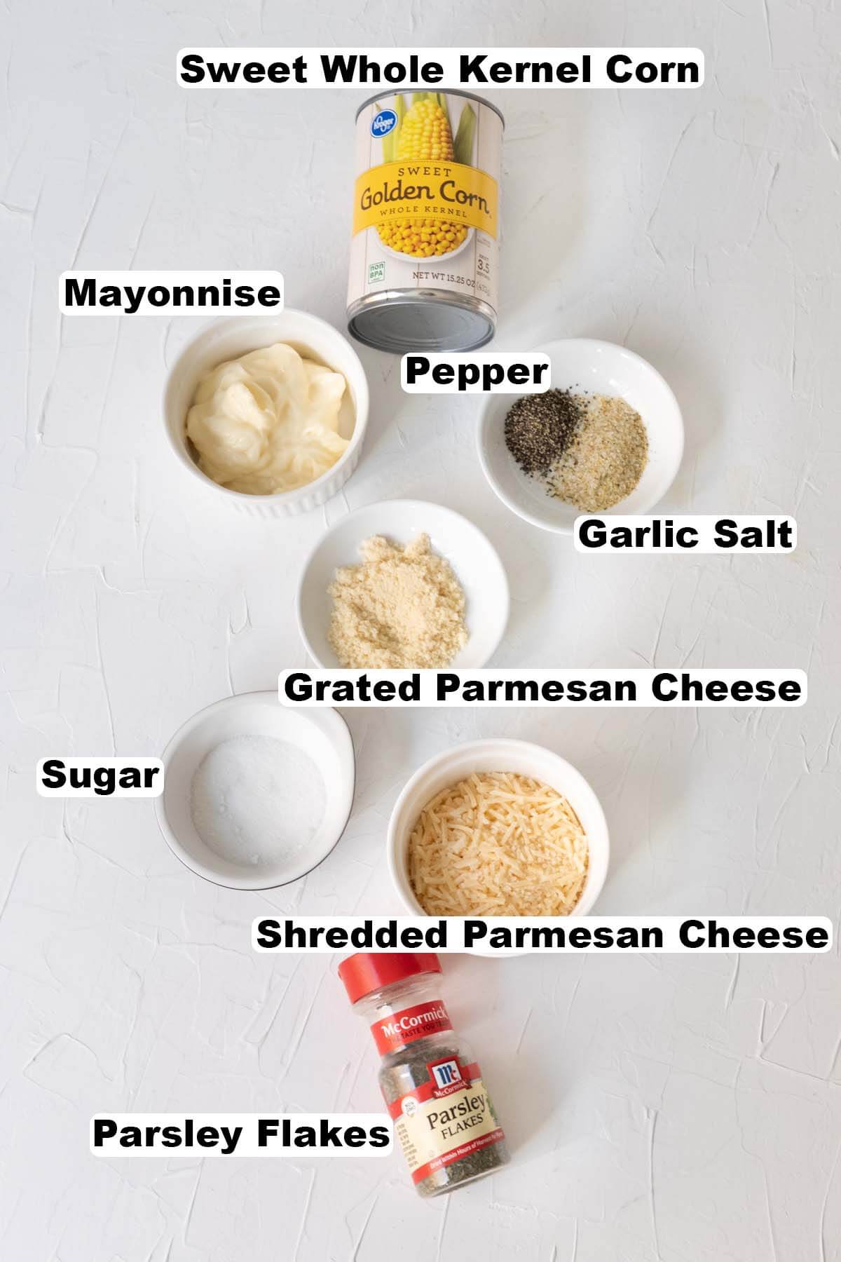 Ingredients for baked parmesan cheese corn recipe. 