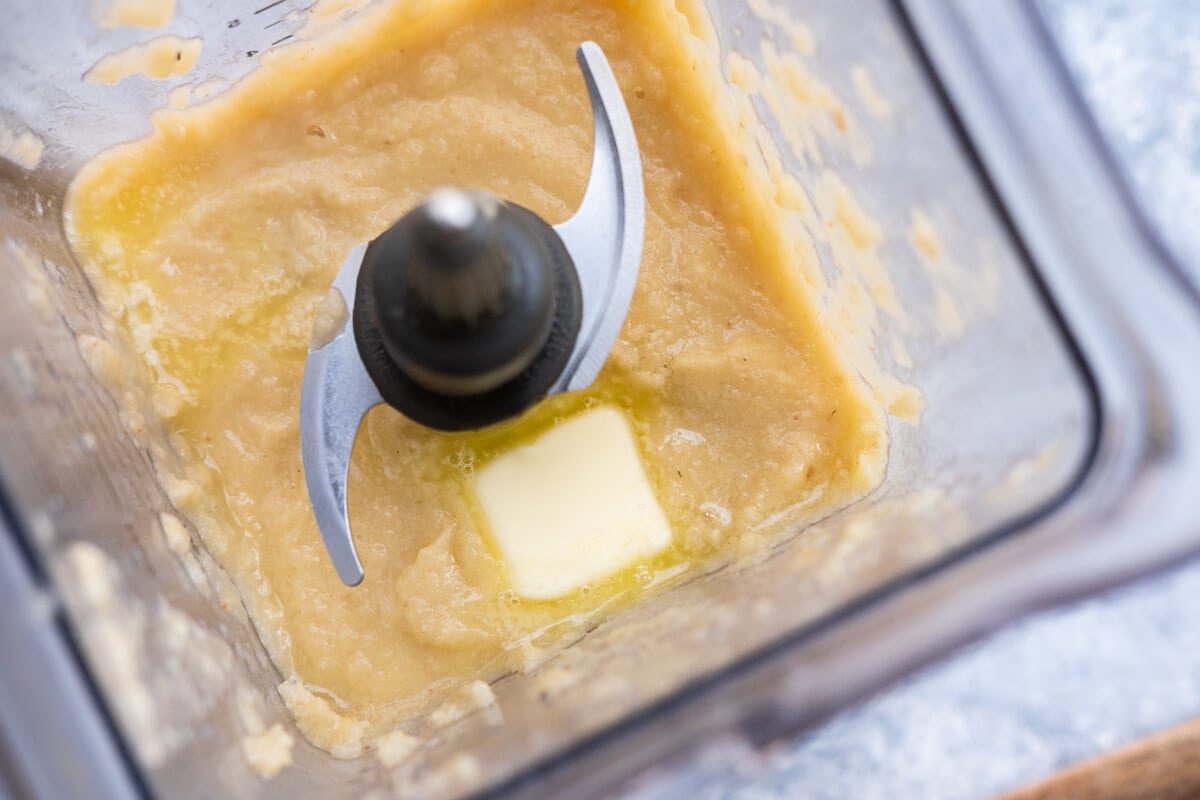 Soup and butter blending in a traditional blender. 