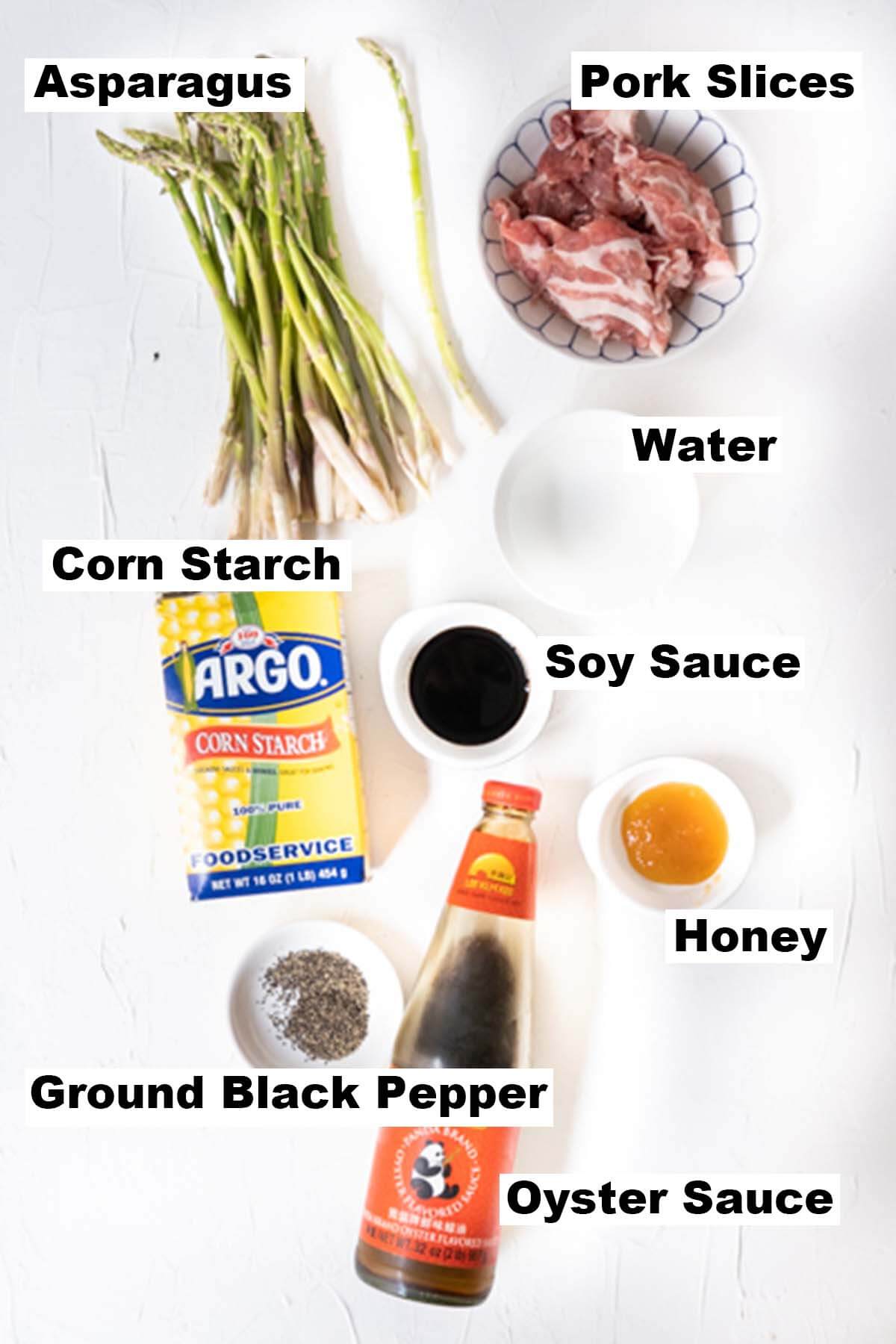 Ingredients for pork wrapped asparagus recipe. 