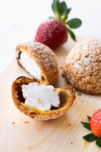 Cream filled choux pastry with crispy shell and whipped cream filling.