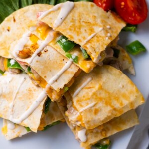 Chicken and bacon quesadilla recipe.