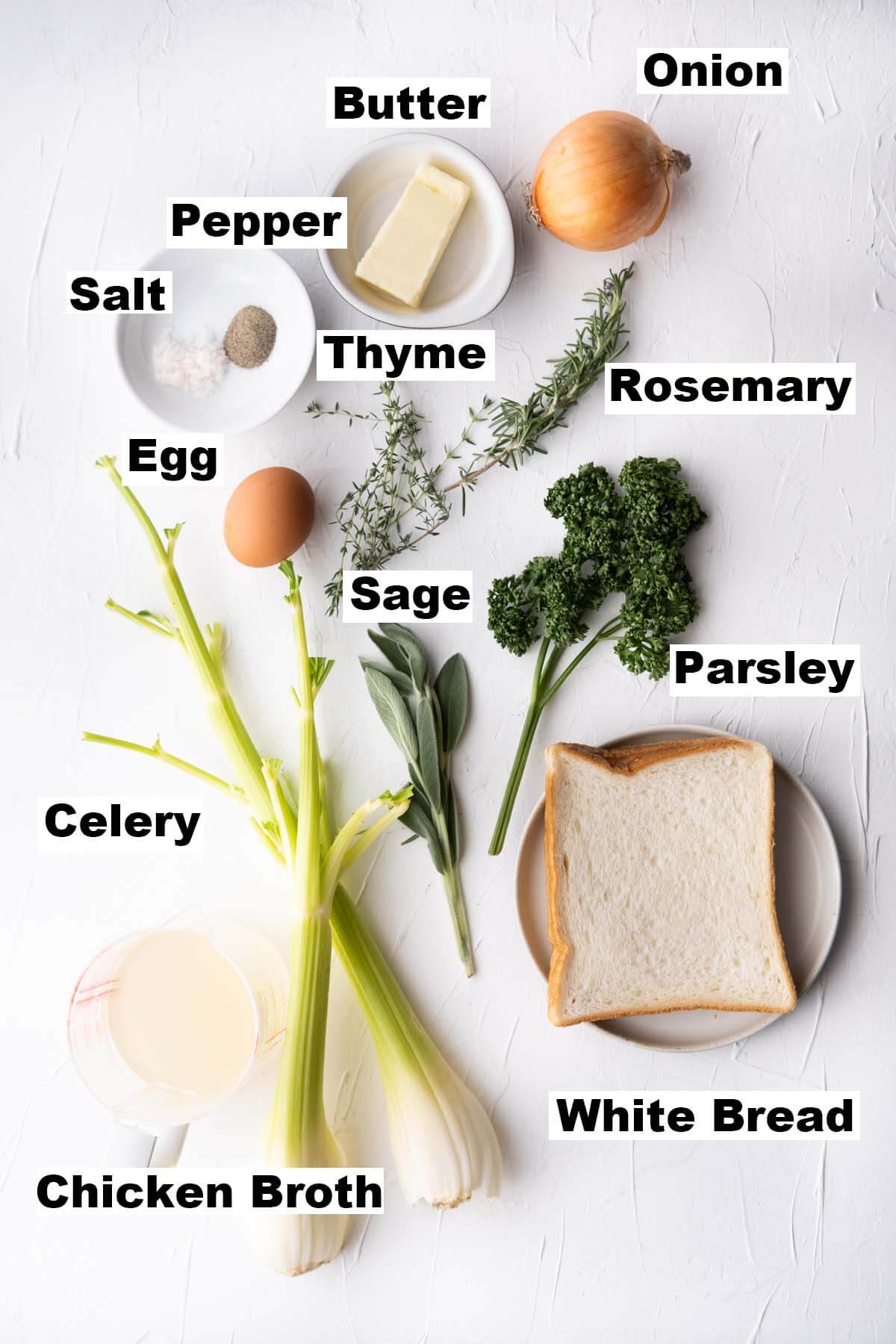 Ingredients for stuffing recipe. 