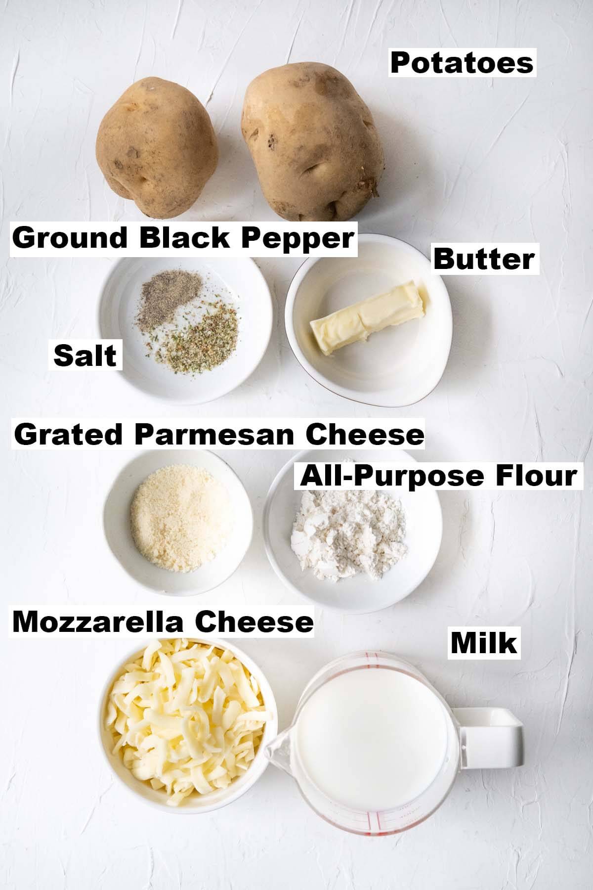 Ingredients for potato gratin recipe. 