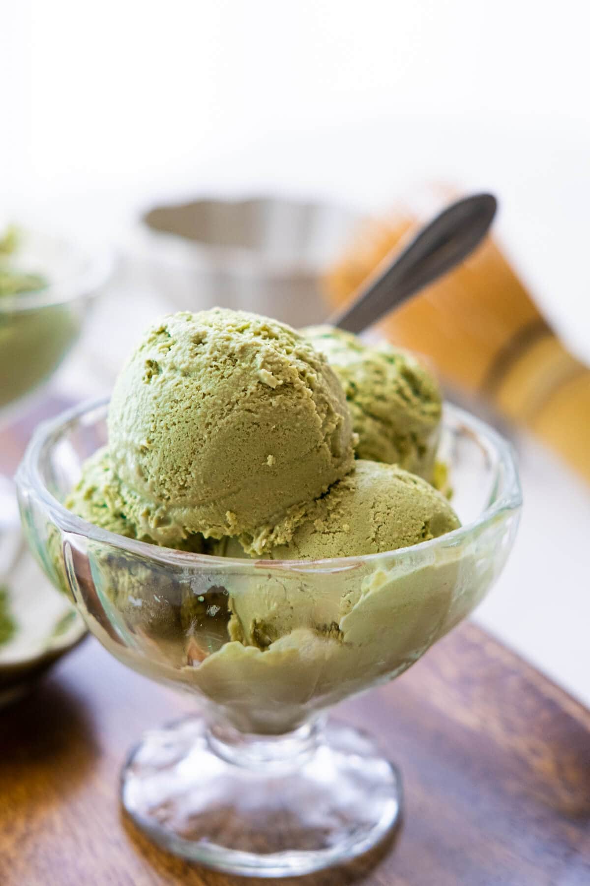 Close up on a scoop of ice cream.