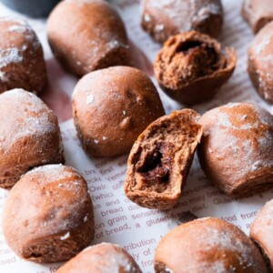 Double chocolate milk buns with melting chocolate filling.