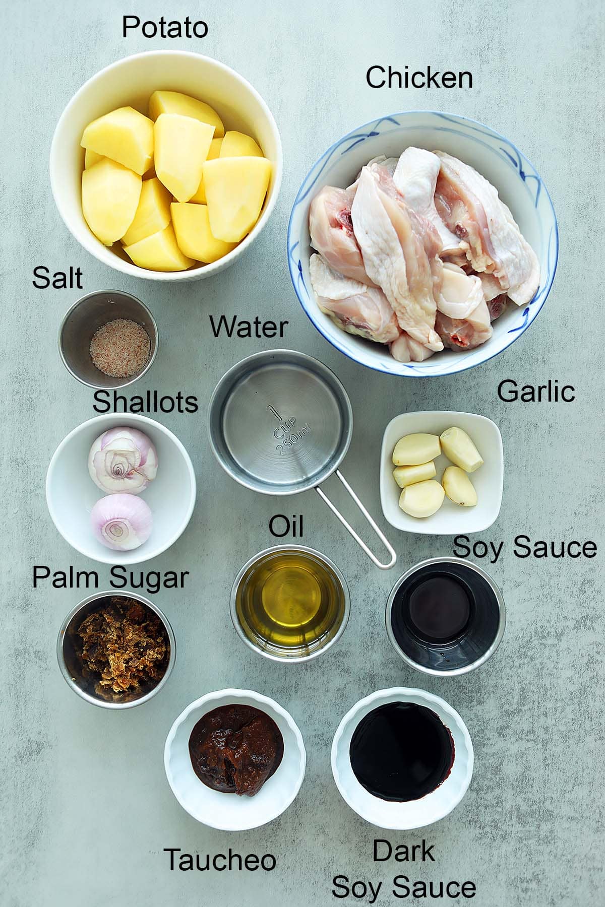 Ingredients for ayam pongteh. 