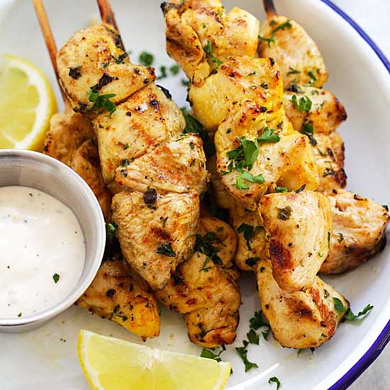 Juicy chicken souvlaki. 