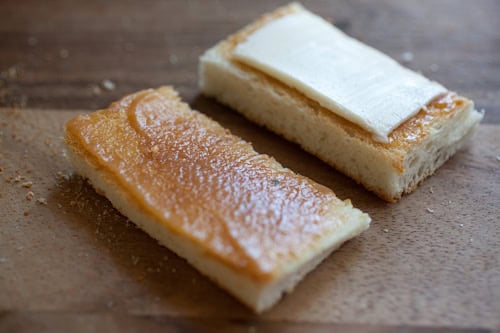 This image shows the other half of the bread ready to go on top.