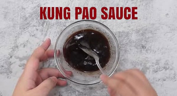 Kung Pao Sauce being mixed on a bowl.