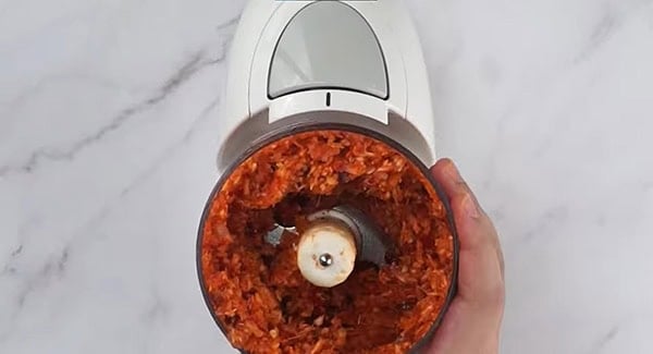 Spice paste in a food processor. 