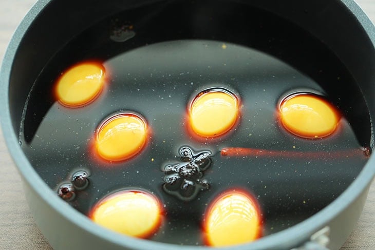 Hard boiled eggs in soy sauce stock. 