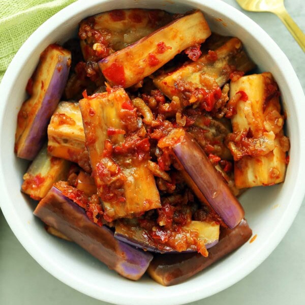 Spicy Sambal stir fried with eggplant.