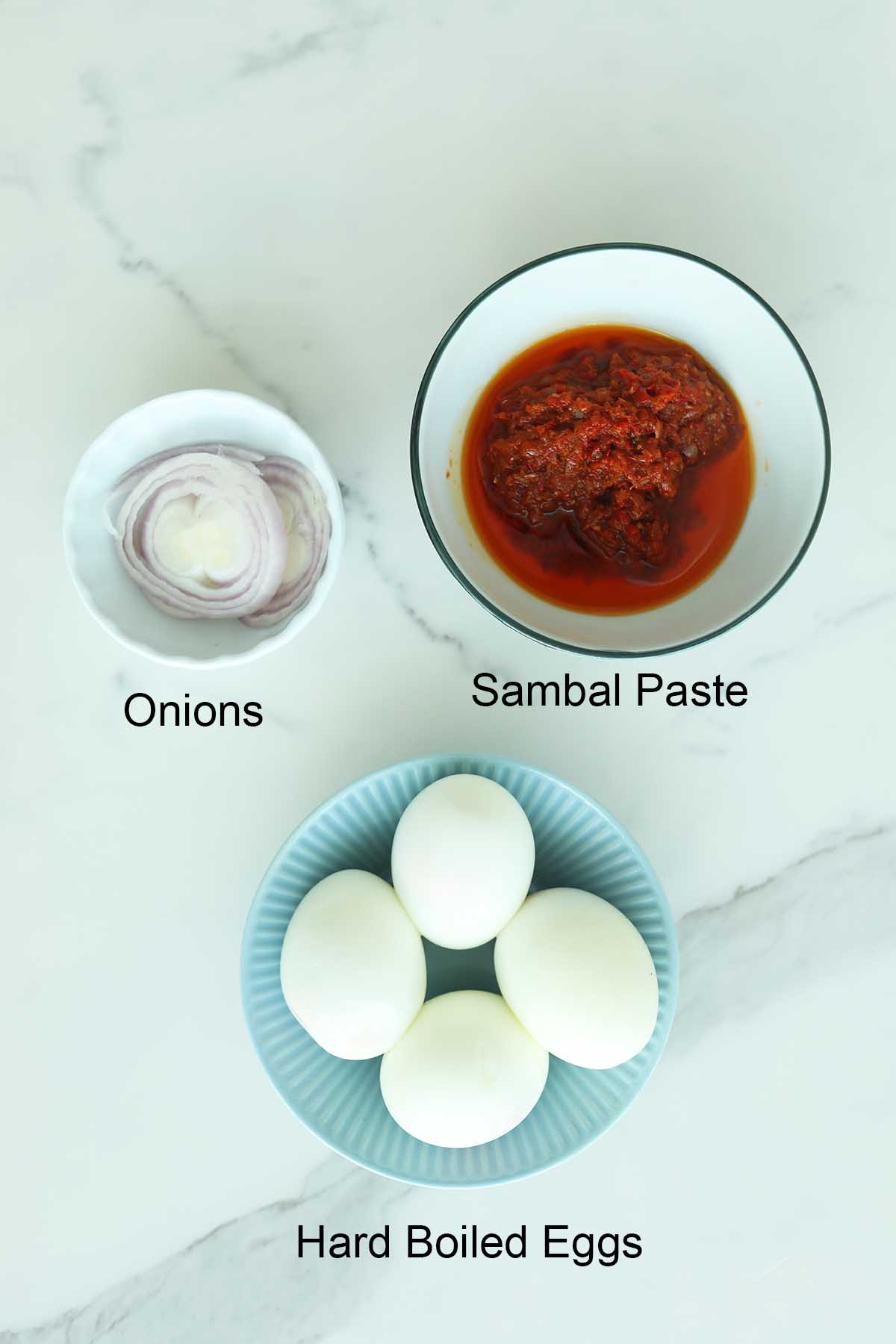 Ingredients needed to make Sambal Telur.