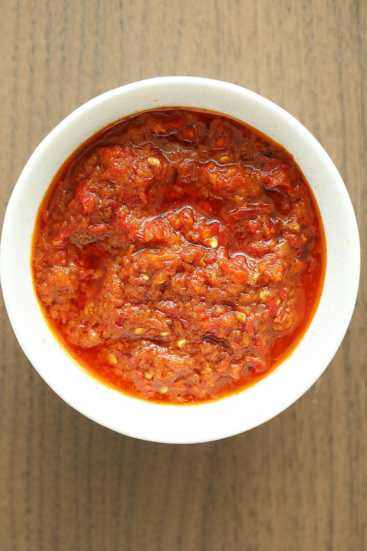 Sambal in a white bowl. 