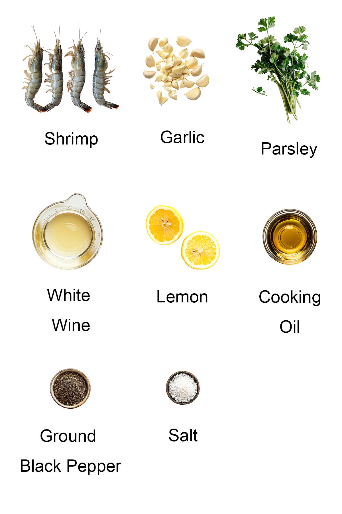 Ingredients for sauteed shrimp. 