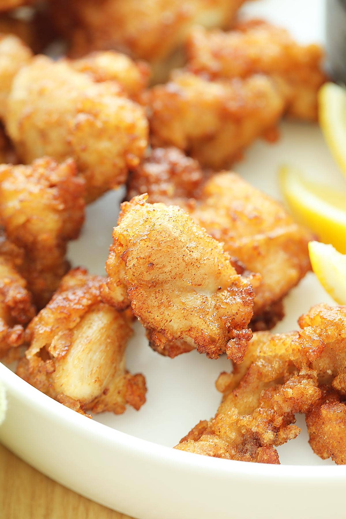 Crispy Japanese fried chicken made with potato starch. 