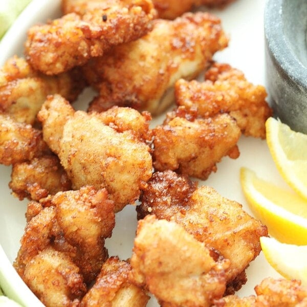 Japanese fried chicken on a plate.