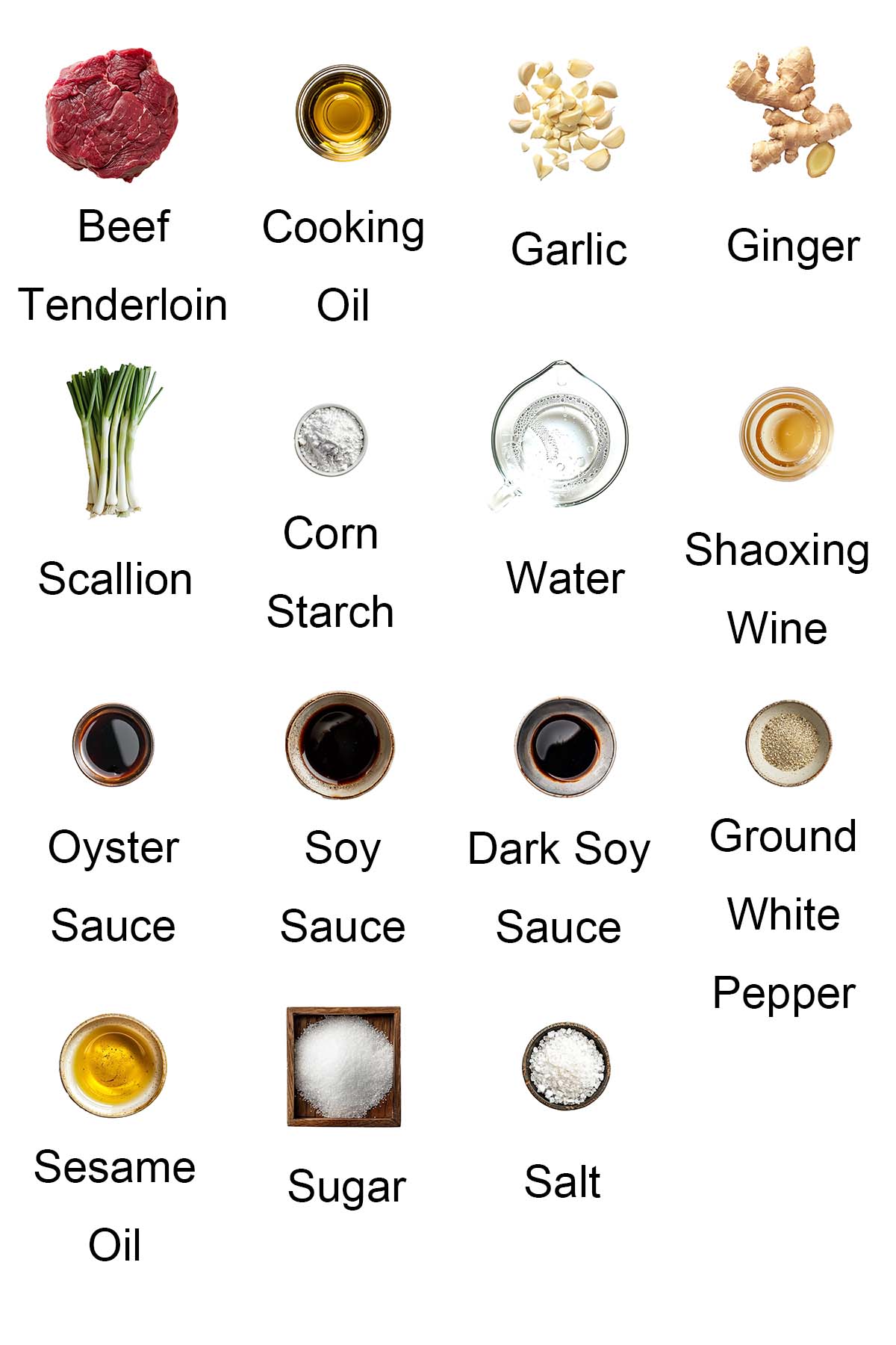 Ingredients for Mongolian beef. 