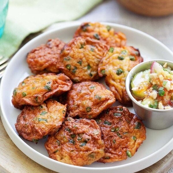 Authentic Thai fish cakes with dipping sauce.