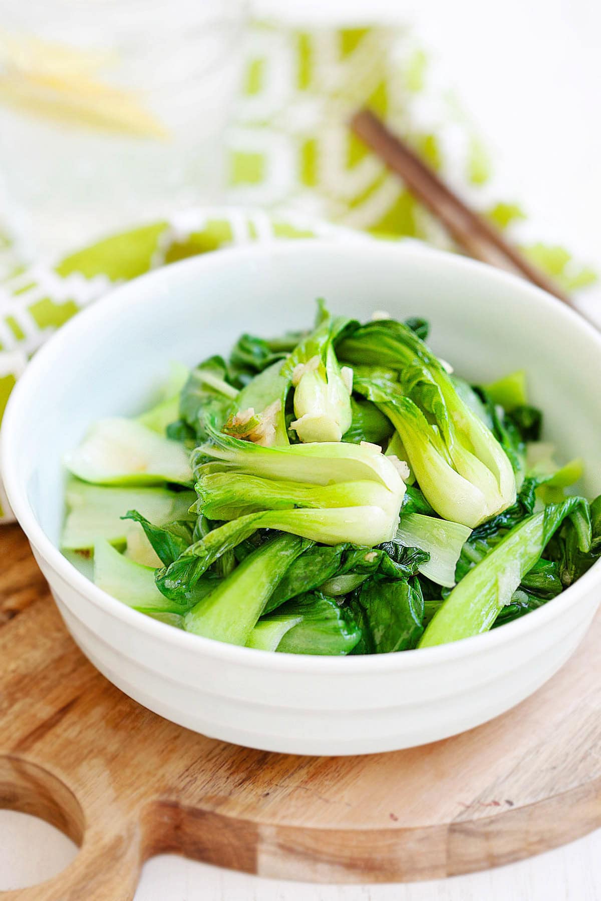 Bok Choy stir fry served in a bowl. 