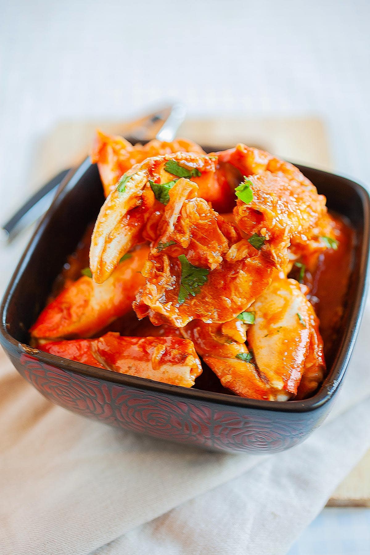 Chili crab served in a bowl. 