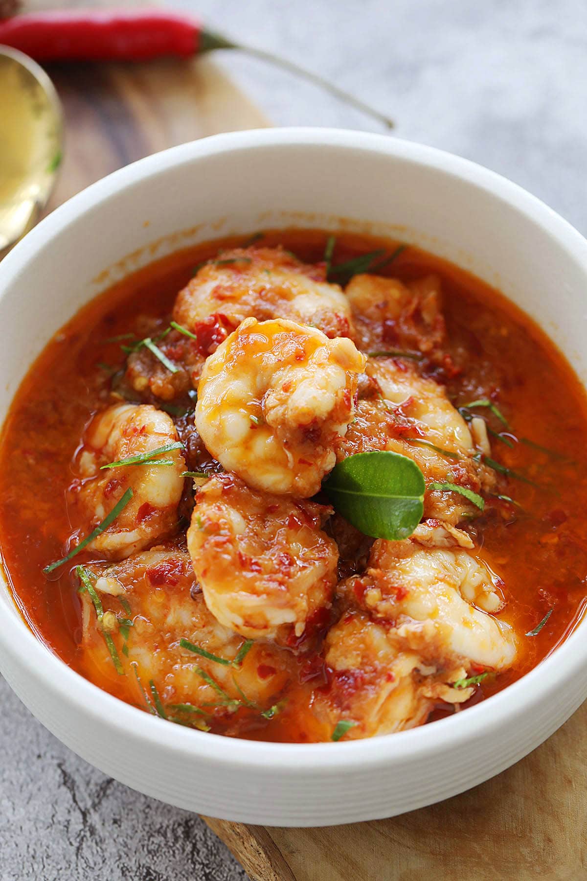 Sambal udang with big prawn in sambal sauce. 