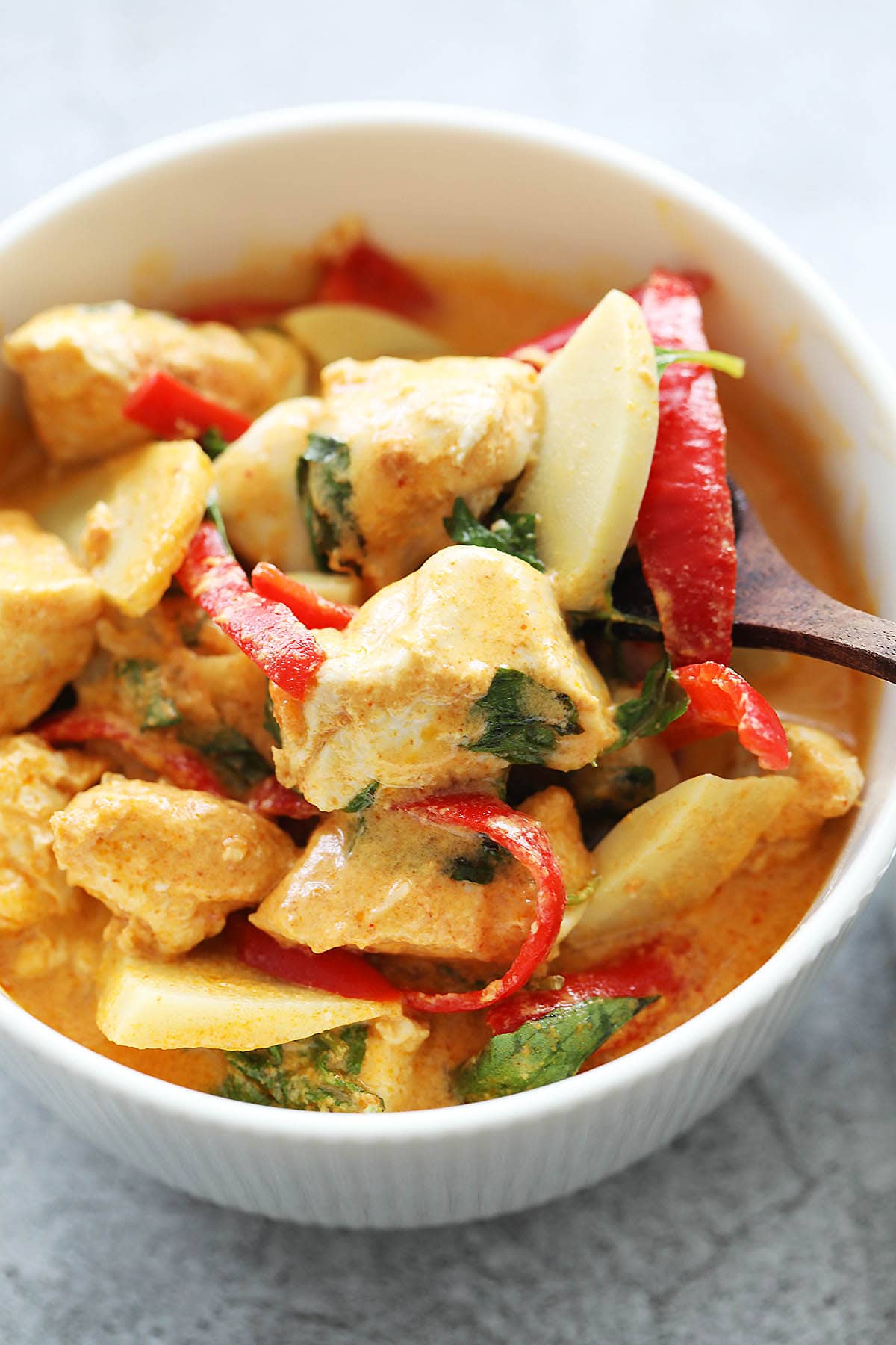 Red Thai curry with creamy red curry sauce. 