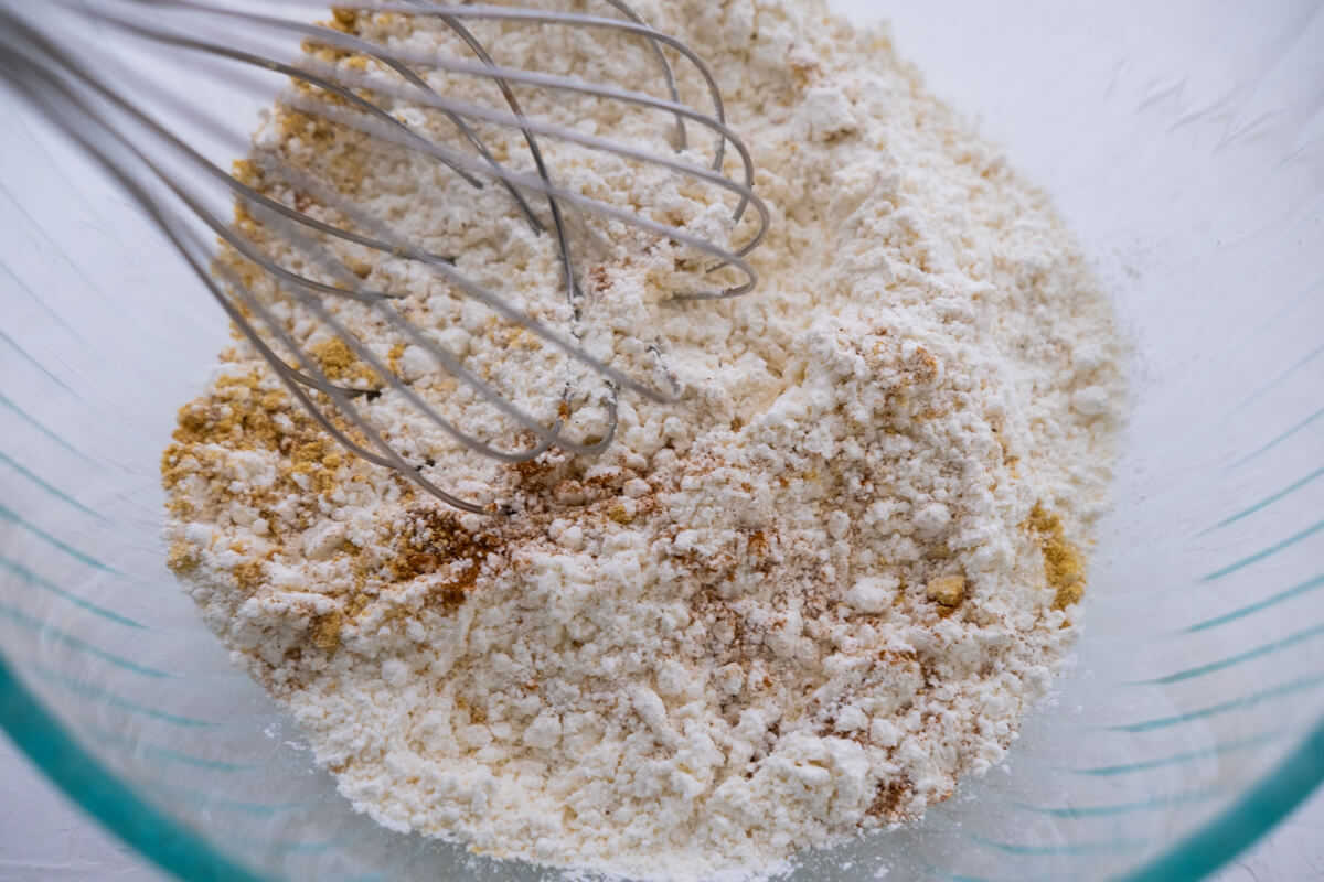 Whisk together the flour, baking soda, and spices in a large bowl.