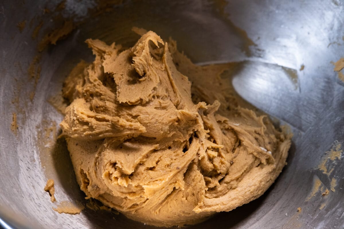 Gingerbread cookie dough in a bowl. 