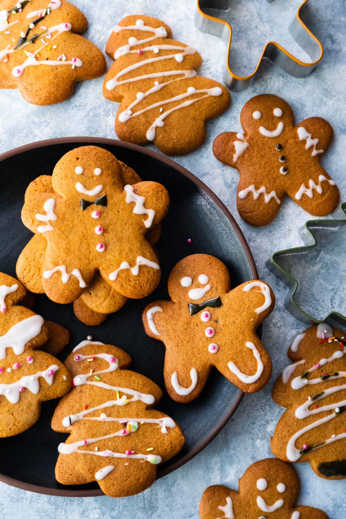 Christmas gingerbread cookies served on a plate. 