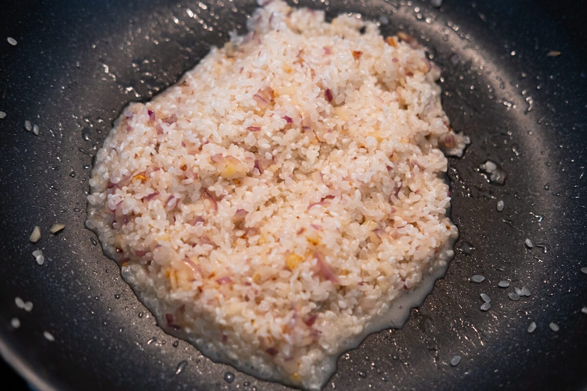 Fragrant rice in a skillet.