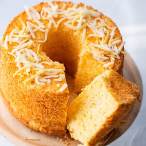 Parmesan cheese chiffon cake with a fluffy, spongy inner.