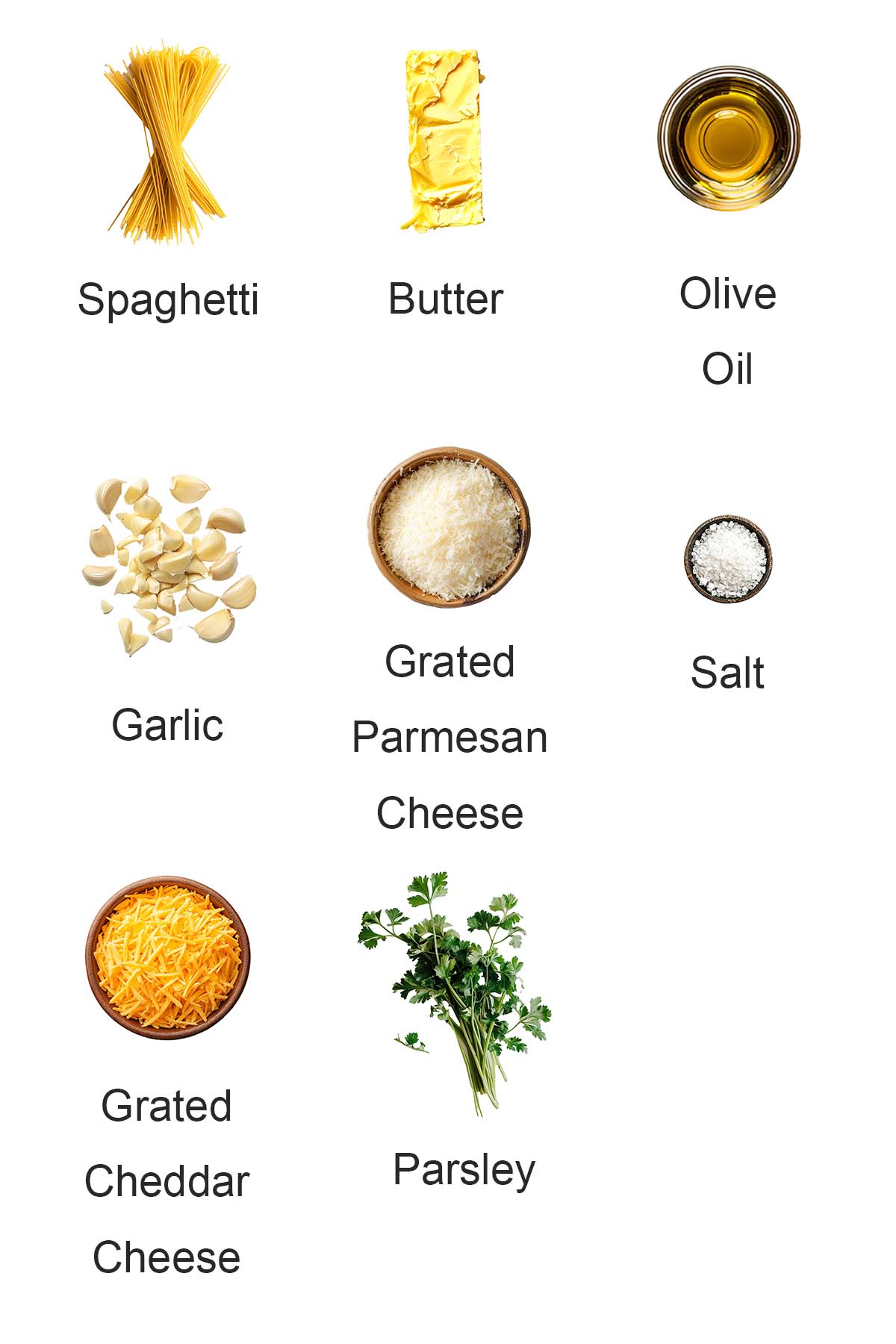 Ingredients for parmesan garlic noodles.