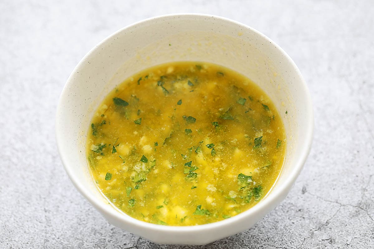 Garlic butter spread in a bowl.