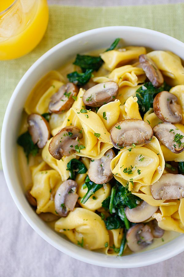 Healthy homemade Creamy Mushroom Tortellini pasta.